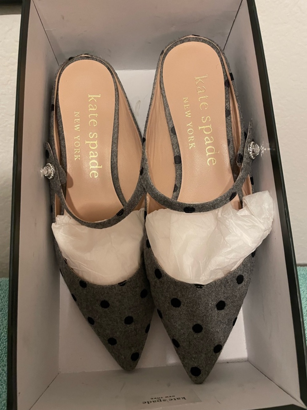 kate spade Gray Felt Polka Dot Slingback Mules - Picture 6 of 7